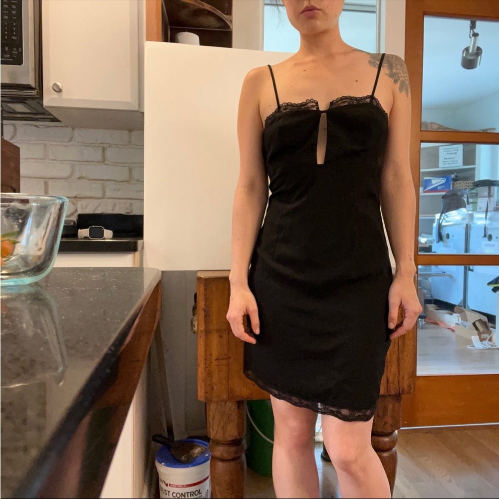 Black vintage look slip Dress lace mini strappy lbd